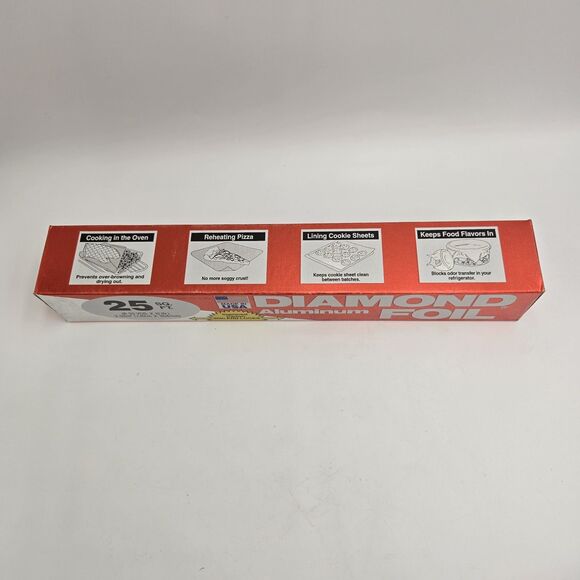 Vintage Diamond Aluminum Foil 25 Sq Ft Box Made in USA 80s Retro Kitchen - Picture 3 of 5